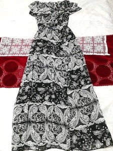 Black gray ethnic pattern chiffon nightgown maxi dress flare dress,long skirt,medium size