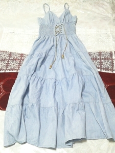 Light blue denim negligee maxi camisole babydoll dress, fashion & ladies fashion & camisole