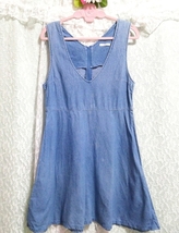 デニム水色刺繍コットン ネグリジェ カーディガン ワンピース 2P Denim light blue embroidery cotton negligee cardigan sleeveless dress_画像5