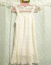 白レースニットノースリーブ ネグリジェ ナイトウェア ハーフワンピース White lace knit sleeveless negligee nightwear half dress_画像3