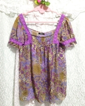 紫レース花柄エスニック模様シフォンチュニックネグリジェ Purple lace flower pattern chiffon tunic negligee_画像2