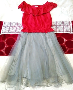 赤レースチュニック ネグリジェ グレーチュールスカート 2P Red lace tunic negligee gray tulle skirt, ファッション, レディースファッション, ナイトウエア、パジャマ