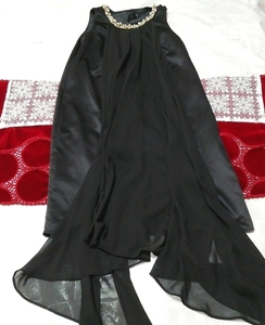 Robe de nuit sans manches en mousseline de soie noire avec col bijou, mode, mode féminine, vêtement de nuit, pyjamas