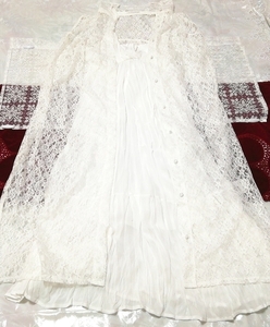 白レースノースリーブ羽織 ネグリジェ ナイトウェア 白シフォンキャミソールドレス 2P White lace negligee chiffon camisole dress