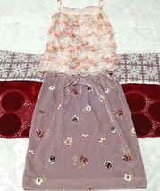 ピンク花柄フリルシフォンキャミソール ネグリジェ 紫ベロアスカート 2P Pink floral pattern frill camisole negligee purple velor skirt_画像1