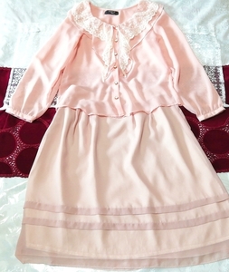 ピンクシフォン白レースチュニック ネグリジェ シフォンスカートドレス 2P Pink chiffon white lace tunic negligee chiffon skirt dress