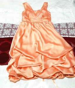 オレンジサテンシフォン ネグリジェ ナイトウェア ノースリーブワンピースドレス Orange satin chiffon negligee nightwear dress, ファッション, レディースファッション, ナイトウエア、パジャマ