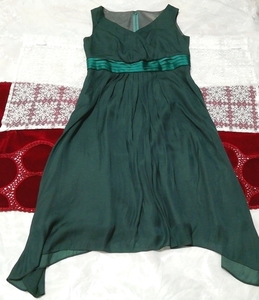 深緑シフォンサテン帯 ネグリジェ ナイトウェア ノースリーブワンピースドレス Dark green chiffon negligee nightwear sleeveless dress