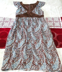 Robe de nuit en mousseline de soie, bleu clair, marron, motif ethnique, tunique sans manches, déshabillé, tunique, Sans manches, Sans manches, taille m