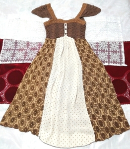茶色白綿コットンレースチュニックネグリジェワンピース Brown white cotton lace tunic negligee dress,チュニック&袖なし、ノースリーブ&Mサイズ