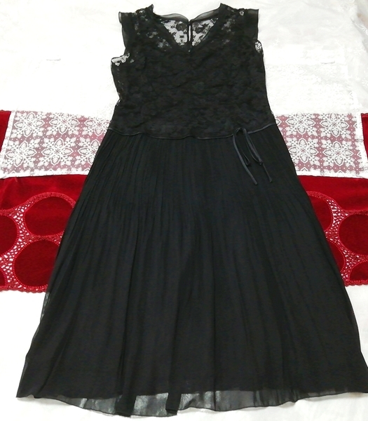 黒レースシフォンスカート ネグリジェ ナイトウェア ノースリーブワンピースドレス Black lace chiffon skirt negligee nightwear dress, ファッション, レディースファッション, ナイトウエア、パジャマ