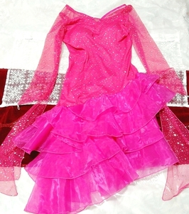 ピンクフリルマーメイド ネグリジェ ナイトウェア 長袖ワンピースドレス Pink ruffle mermaid negligee nightwear long sleeve dress