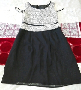 白色蕾丝黑色雪纺裙短袖束腰睡衣连衣裙, 外衣, 短袖
