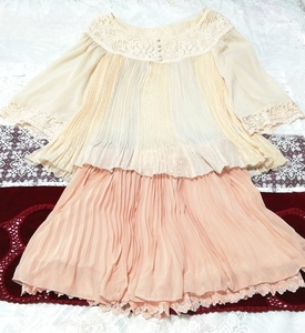 Floral white chiffon tunic negligee nightgown cherry blossom pink shorts 2P, fashion, ladies' fashion, nightwear, pajamas
