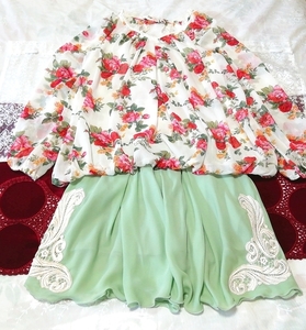 White red floral chiffon tunic negligee green shorts, fashion & ladies fashion & nightwear, pajamas