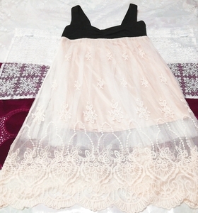 黒ベストフローラルホワイト刺繍レーススカートネグリジェ ノースリーブワンピースドレス Black floral white lace skirt negligee dress,ファッション&レディースファッション&ナイトウエア、パジャマ