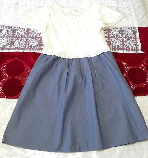 Vestido de dormir camisón bata de falda estilo mezclilla túnica de manga corta de encaje blanco, sayo, manga corta, talla m