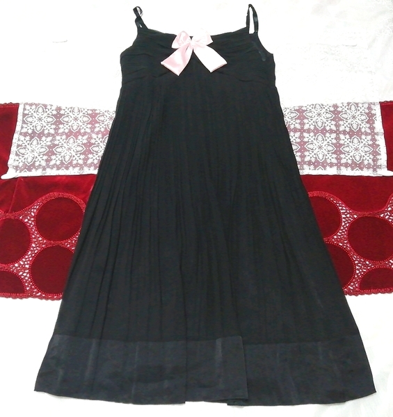 黒プリーツシフォンキャミソールネグリジェワンピース Black pleated chiffon camisole negligee dress, ファッション, レディースファッション, キャミソール