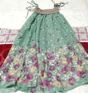 Green-purple floral pattern knit chest chiffon skirt negligee nightgown camisole dress, fashion, ladies' fashion, camisole