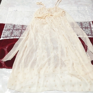亜麻色花刺繍シースルーシフォンネグリジェキャミソールワンピース Flax flower embroidery see-through chiffon negligee camisole dress