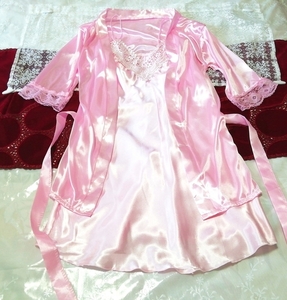 Pink satin haori gown nightgown nightwear camisole babydoll dress 2p,fashion,ladies' fashion,nightwear,pajamas