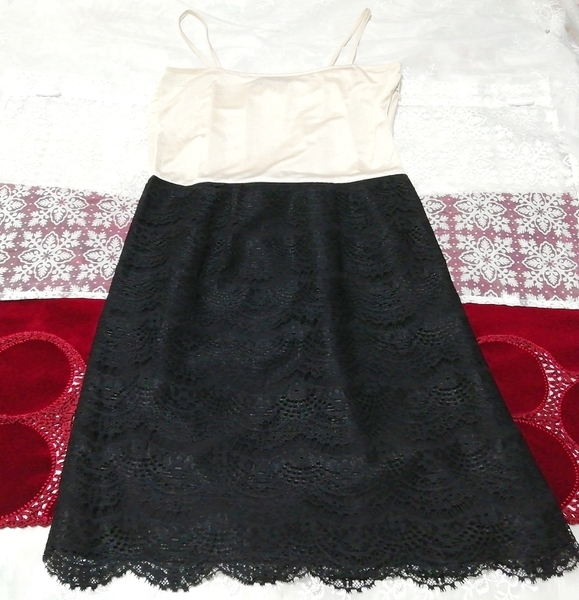 フローラルホワイトキャミソール黒レーススカート ネグリジェ ベビードールドレス Floral white camisole black lace skirt negligee dress,ファッション&レディースファッション&キャミソール