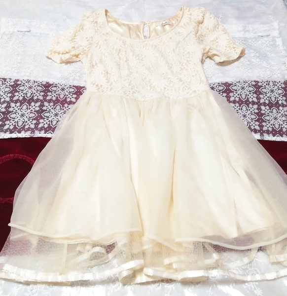 フローラルホワイトレースチュールスカート ネグリジェ 半袖ワンピースドレス Floral white lace tulle skirt negligee short sleeve dress