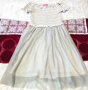 White gray striped tulle skirt tunic negligee dress, tunic & short sleeve & medium size