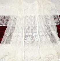 白レースシースルー羽織ガウン ネグリジェ キャミソールベビードールドレス 2P White lace see-through gown negligee camisole dress_画像2
