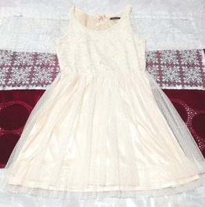 ピンク白レースチュールスカート ノースリーブ ネグリジェ ミニワンピース Pink white lace tulle skirt sleeveless negligee mini dress, ワンピース, ミニスカート, Mサイズ