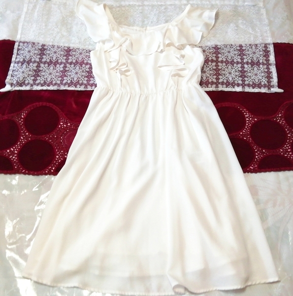 白フレアシフォンノースリーブチュニック ネグリジェ ナイトウェア ワンピース White flare chiffon sleeveless tunic negligee dress, チュニック, 袖なし、ノースリーブ, Mサイズ