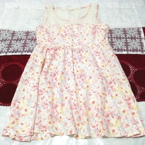 ピンク水色黄花柄シフォンノースリーブ ネグリジェ ミニワンピース Pink light blue yellow floral chiffon sleeveless negligee dress