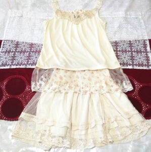 フローラルホワイト花刺繍キャミソール ネグリジェ レースミニスカート 2P Floral white embroidery camisole negligee lace mini skirt