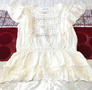 Robe de nuit en dentelle rose blanche, tunique à manches courtes, chemise de nuit déshabillée, tunique, manche courte, taille m