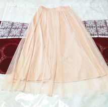 茶フリルキャミソール ネグリジェ ピンクロングチュールスカート 2P Brown chiffon camisole tops pink long tulle skirt_画像3