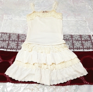 フローラルホワイトキャミソール ネグリジェ フリルレースショートパンツ 2P Floral white camisole negligee frill lace shorts