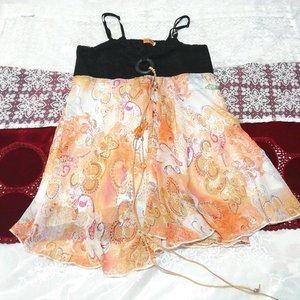 Black vest ethnic pattern orange chiffon nightgown camisole babydoll,fashion,ladies' fashion,camisole