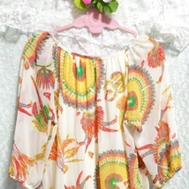 黄色ひまわり模様羽根紐シフォンチュニックネグリジェワンピース Yellow sunflower pattern chiffon tunic negligee dress_画像5