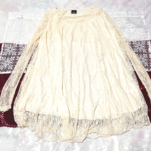 白フローラルホワイトレースシースルー長袖チュニックネグリジェ White floral lace long sleeve tunic negligee dress,チュニック&長袖&Mサイズ