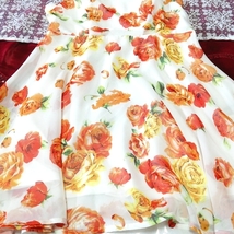 白赤オレンジ花柄シフォンノースリーブ ネグリジェ ミニワンピース White red orange floral chiffon sleeveless negligee mini dress_画像2