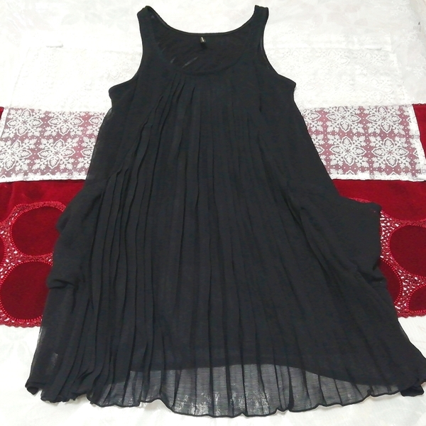 블랙 쉬폰 민소매 네글리제 나이트가운 나이트웨어 하프 드레스, 무릎길이 스커트, m 사이즈