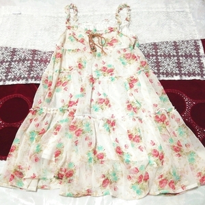 水色赤花柄白シフォンフレア ネグリジェ キャミソールワンピース Light blue red floral pattern white chiffon negligee camisole dress, ファッション, レディースファッション, キャミソール