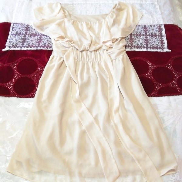 亜麻色アイボリーシフォンノースリーブチュニックネグリジェナイトウェアワンピース Flax ivory chiffon sleeveless tunic negligee dress