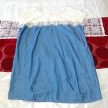 白レースデニムスカートノースリーブチュニック ネグリジェ ワンピース White lace denim skirt sleeveless tunic negligee dress_画像1