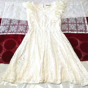 フローラルホワイトレースフリルノースリーブチュニック ネグリジェ ワンピース Floral white lace frill sleeveless tunic negligee dress
