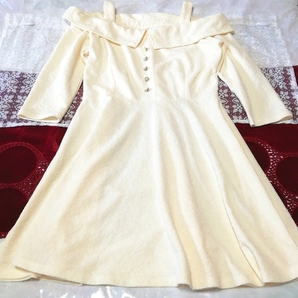 クリームホワイトセーターキャミソール長袖チュニック ネグリジェ ワンピース Cream white sweater camisole tunic negligee dress