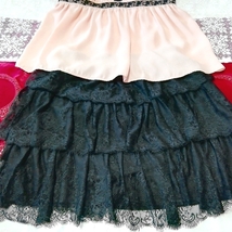 ピンク黒レースキャミソール ネグリジェ 黒レースフレアフリルスカート 2P Pink black lace camisole negligee black flare frill skirt_画像2