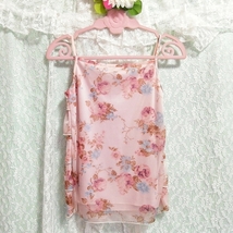 ピンク花柄フリルシフォンキャミソール ネグリジェ 紫ベロアスカート 2P Pink floral pattern frill camisole negligee purple velor skirt_画像4