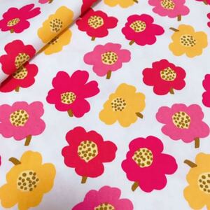 花柄 ピンク×イエロー 生地 はぎれ 布