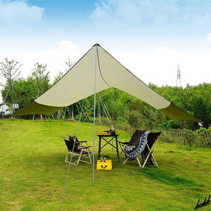 【解放感抜群大型タープ】 ヘキサタープ 440×440cm ポール付き シルバーコーティング 耐水圧3000mm UV対策 キャンプ アウトドア